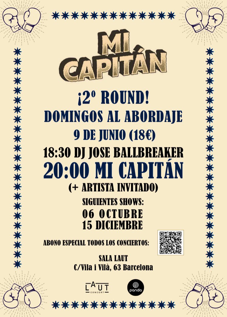 Segundo asalto de nuestros capitanes en la Sala Laut. El próximo 9 de junio, regálense un domingo de rock.