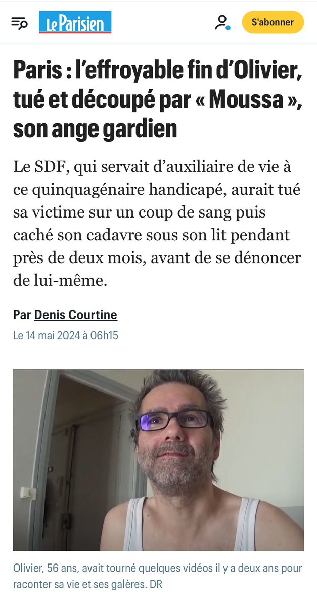 “Inizia come nel film ‘Quasi amici’ con Omar Sy e François Cluzet. Un giovane in difficoltà che si occupa di un cinquantenne tetraplegico”, scrive Le Parisien. Però il badante “Moussa” uccide Olivier per strangolamento. Per quasi due mesi tiene il suo cadavere sotto il letto. E