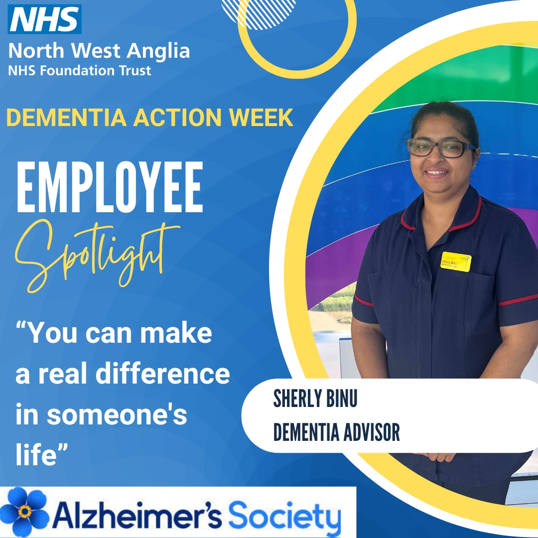 Meet Sherly, an experienced, passionate, and enthusiastic Dementia Advisor! 'My experiences motivated me to care for people with dementia. I’ve always been interested in working with dementia patients.' Thank you, Sherly 💙 #DementiaAwarenessWeek #TeamNWAngliaFT