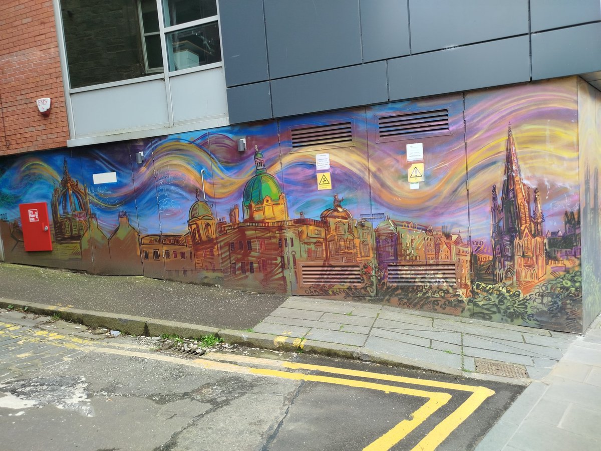 Nice mural of Edinburgh around a modern office block at 145 Morrison Street