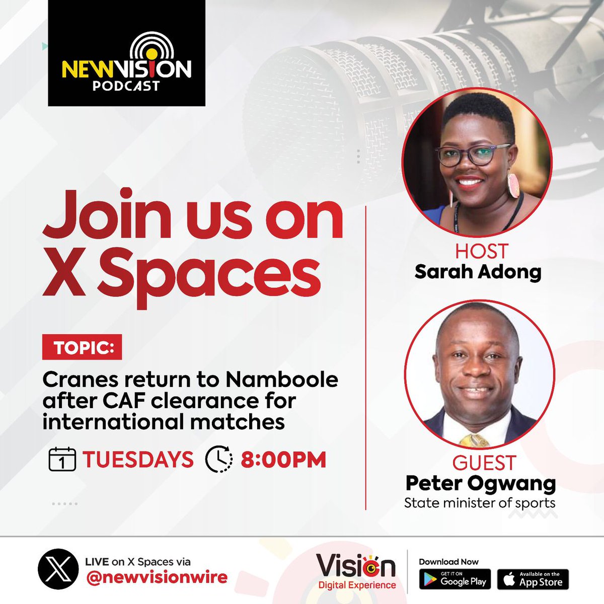 I will be part of today's X Spaces hosted by @newvisionwire to discuss the future of Uganda’s sports following @CAF_Online clearance on Namboole. Catch you at 8pm!