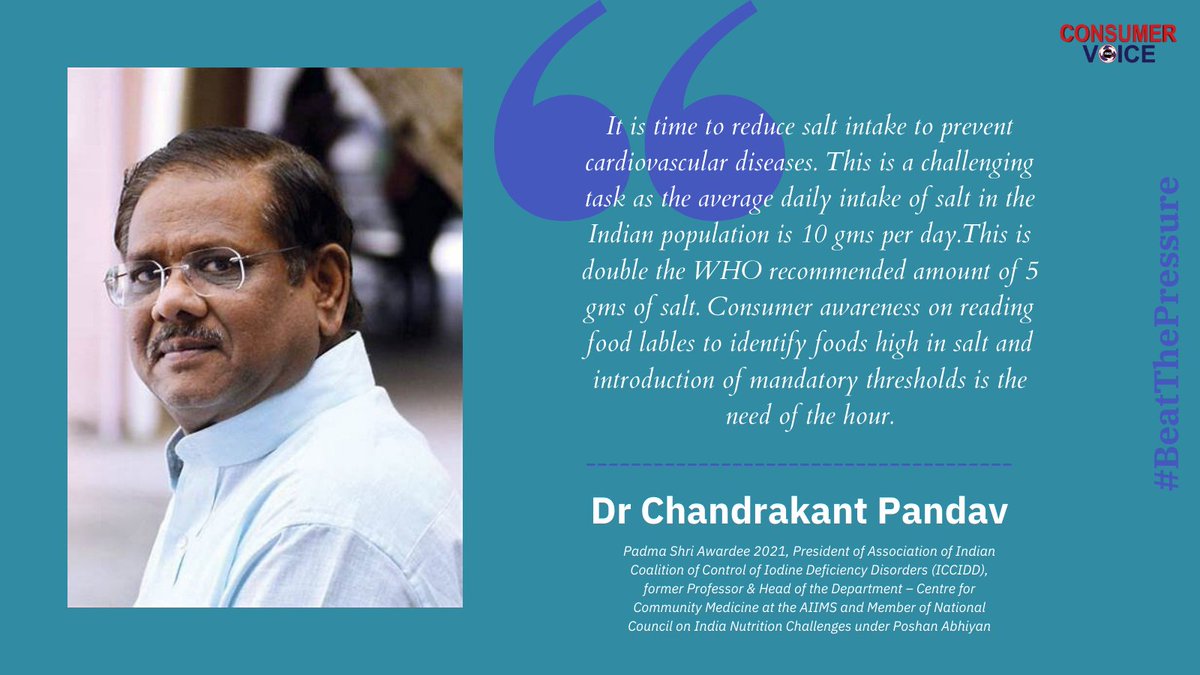 Dr Chandrakant Pandav, Padma Shri Awardee 2021,President of Assn. of Indian Coalition of Control of Iodine Deficiency Disorders(ICCIDD) emphasizes on the management of hypertension by reducing the salt intake and taking preventive measures. #BeatThePressure