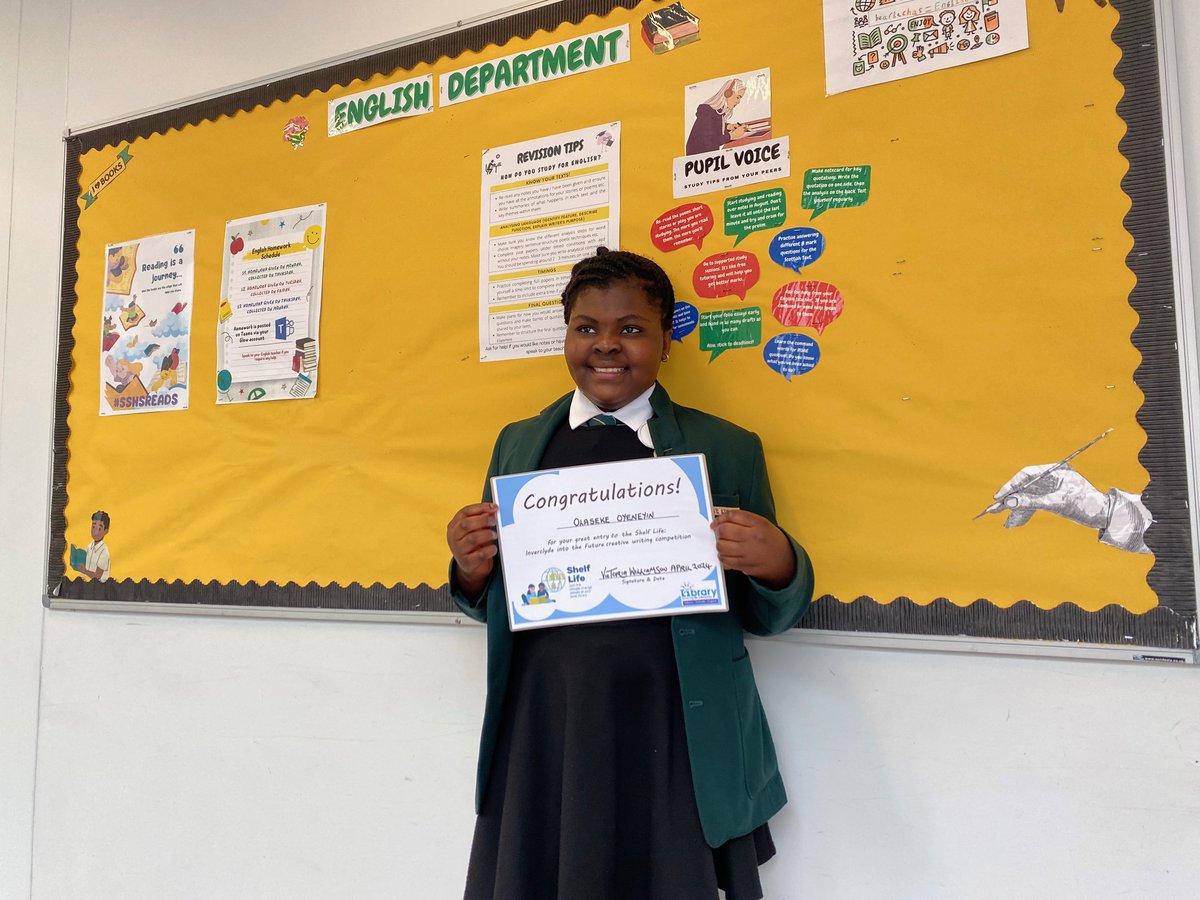 Congratulations to Olaseke for her entry to the 'Shelf Life: Inverclyde into the Future' creative writing competition. Her story was based on what she thought Inverclyde would be like in the future due to climate change. Thanks to author Victoria Williamson. @StStephensHS