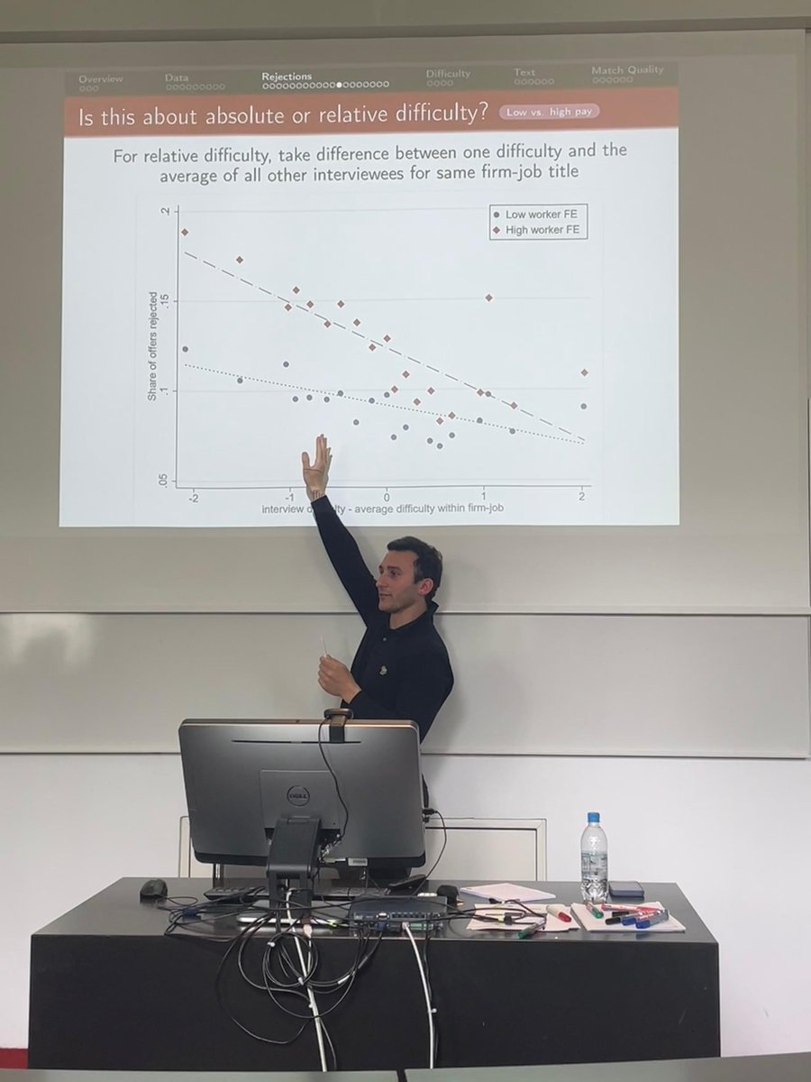 Happy to have @JSockin (@iza_bonn @cornellilr) presenting his work on how applicants' #perception during #jobinterview impacts acceptance. Using Glassdoor data, he shows that workers use interviews to screen firms & reject high-paying job offers if interviews are considered easy