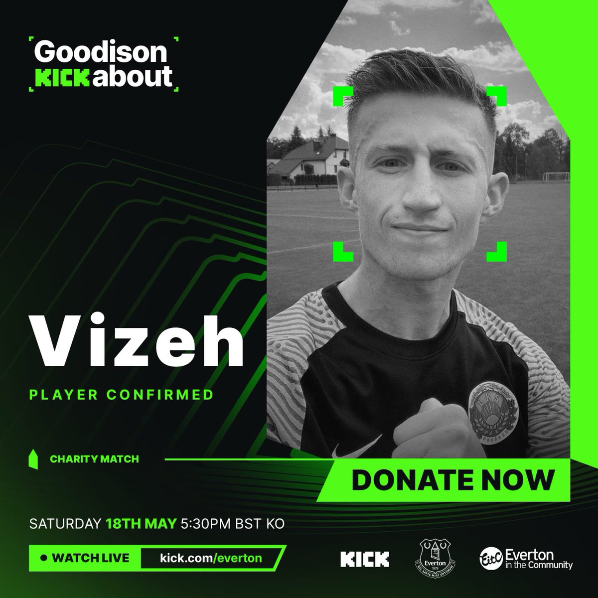 🏟️CHARITY EVENT🏟️

Honored to announce that I’m playing in #GoodisonKickabout on Saturday 18th May! 🔵

A charity football event at Goodison Park to help raise money for the fantastic @Eitc 

➡️Donate Here evertoninthecommunity.org/donate/

📸Watch live at 5:30pm on kick.com/everton