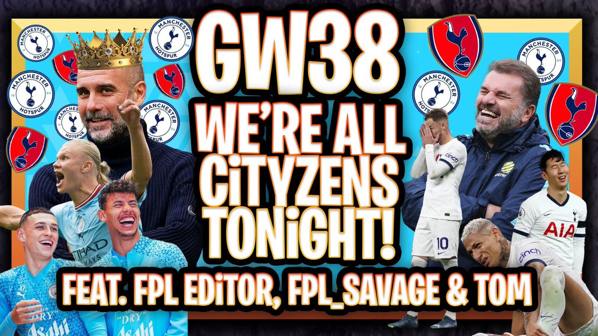 Tonight we are live for GW38 with special guest @FPLEditor and pundits @FPL_Savage and @FPLuckyTom oh and @AshFPLJUiCE - we're also rolling straight into a Spurs vs City watch-a-long - what's not to love? #fplcommunity #manchesterhotspur #gw38 youtube.com/live/6ObaM8T5B…