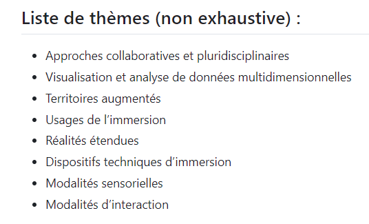 🚨La date limite pour soumettre une présentation aux journées "Territoires et Immersion (s)" a été repoussée au 20 mai.
➡️+ d'info  bit.ly/3Q3ZOQ4

#RealitésEtendues #Immersion #Visualisation #RV #RA

<a href="/CNRS/">CNRS 🌍</a> <a href="/CNRSshs/">CNRS Sciences humaines & sociales</a> <a href="/Inria/">Inria</a>
