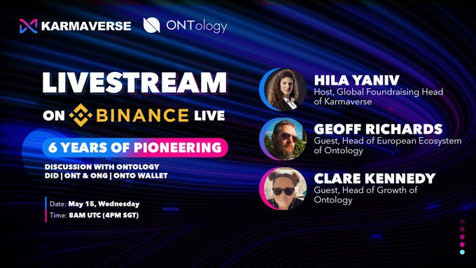 🎉 We’re honored to join @Karmaverse_io for an exciting #livestream on #Binance!

🔍 Explore the depths of #DID, $ONT, $ONG, & @ONTOWallet with us and see how decentralized identity can elevate your digital experience!

⏰ Tune in: May 15, Wednesday, 8 AM UTC
💰 Chance to win…