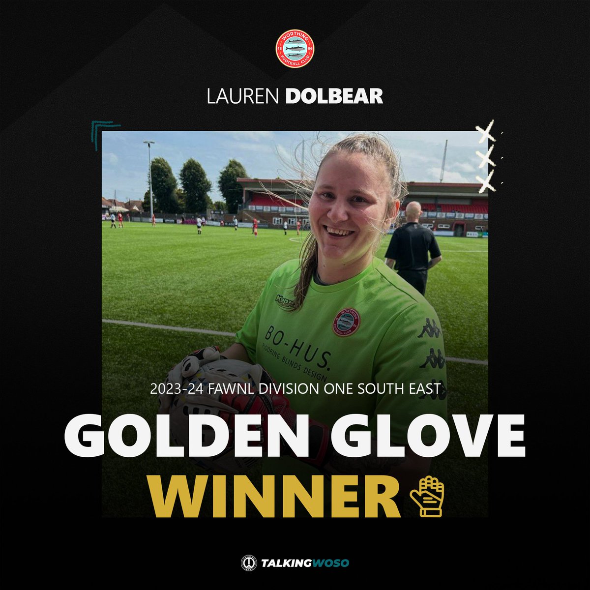 The 2023-24 FAWNL Division One South East Golden Glove award winner...

Lauren Dolbear - Worthing 

📸 <a href="/WorthingFCWomen/">Worthing FC Women</a>