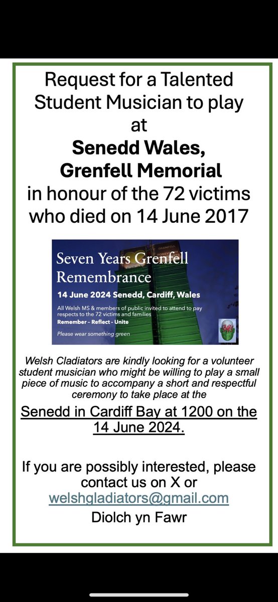 @GrenfellUnited We will be respectfully honouring victims & families in @SeneddWales at 1200 on 14 June. We stand with you in the pursuit of justice. Diolch y fawr from 🏴󠁧󠁢󠁷󠁬󠁳󠁿#Grenfell @officialJ4G @EOCS_Official