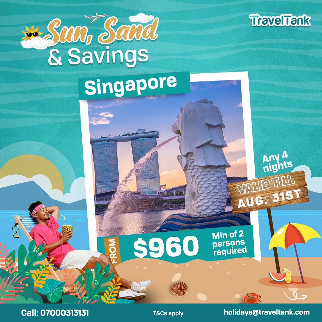 Explore the vibrant pulse of Singapore with our all-inclusive holiday package.

Every street is a story waiting to be told. 

Your adventure starts with just a call.

Call 07000313131 or email holidays@traveltank.com

#sunsandsavings #affordableflights #island #singapore