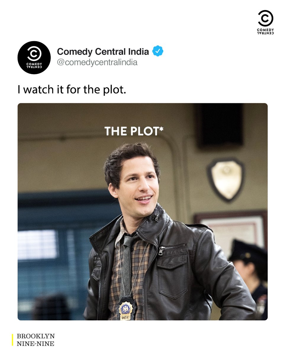 The plot really do be pretty.

Watch 2 hours of back to back comedy Mon-Fri, 7 PM onwards only on #ComedyCentralIndia

#ComedyCentral #NewShow #BrooklynNineNine #B99 #Sitcom #Detectives #Jake #NineNine #TheOffice #Jim