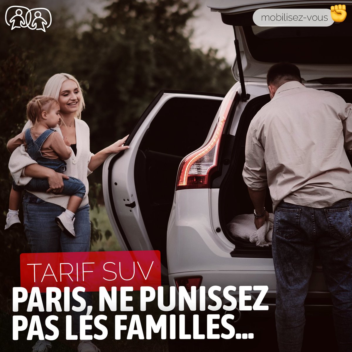 Le Conseil de #Paris s'apprête à voter un tarif SUV… Un coût exorbitant qui pénalisera les familles qui en dépendent.🚗Signez la pétition du Collectif Mobilités Solidaires Paris pour exiger une exemption pour les familles et une tarification plus juste➡️mesops.com/TarifSUV