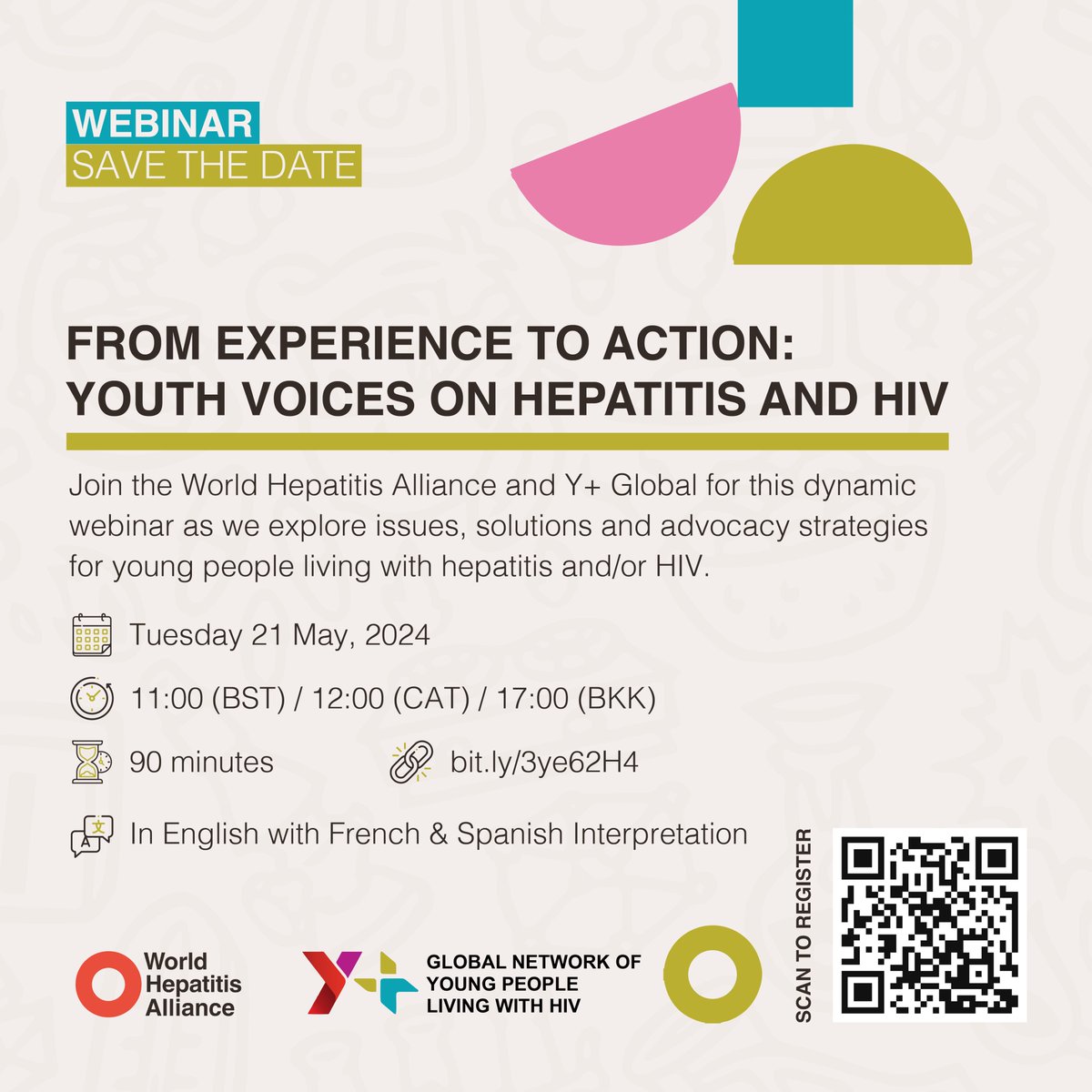 Join us for this upcoming webinar, 'From Experience to Action: Youth Voices on Hepatitis and HIV' hosted by Y+ Global and @Hep_Alliance. Be a part of the conversation! 📆Tuesday, 21 May 2024 ⏰ 11:00 (BST)/12:00 (CAT) 🔗 bit.ly/3ye62H4