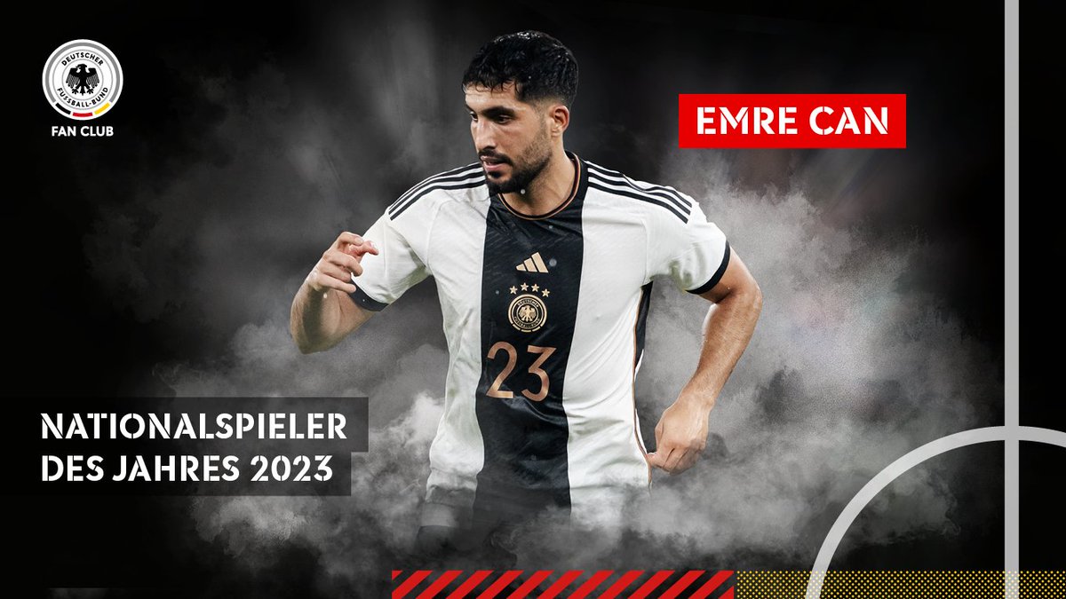 Mit großer Begeisterung verkünden wir die nächste #Nominierung zum #DFBTeam für die #EURO2024. Es ist natürlich keine Überraschung, dass der #Nationalspieler des Jahres 2023 mit dabei ist Herzlichen Glückwunsch: Emre Can!