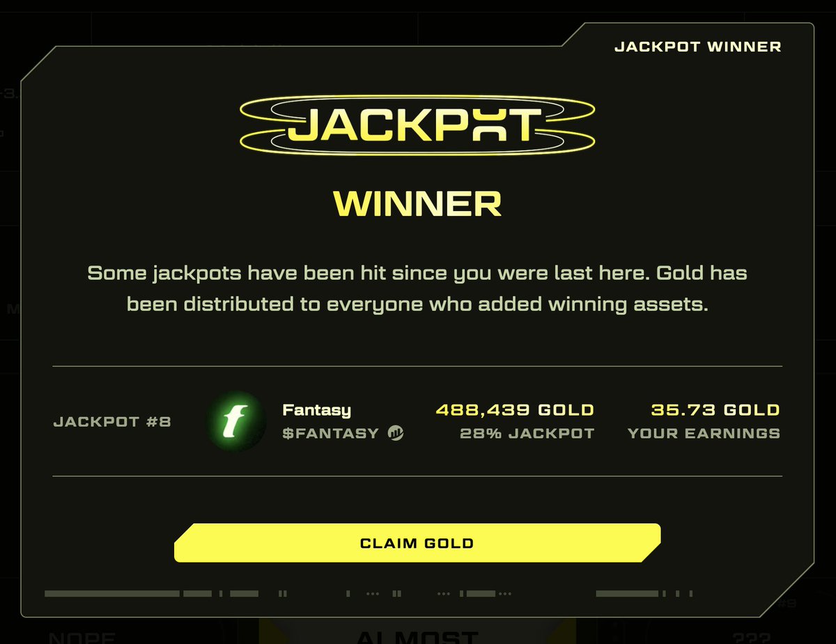 I just won 35.733 Gold by holding tokens and NFTs on Blast with <a href="/fantasy_top_/">fantasy.top</a>

Add tokens and NFTs to your Blast Jackpot deck to win Gold.

Thanks for the invite code <a href="/ZoopaETH/">Zoopa</a>! I took action this week 🙏