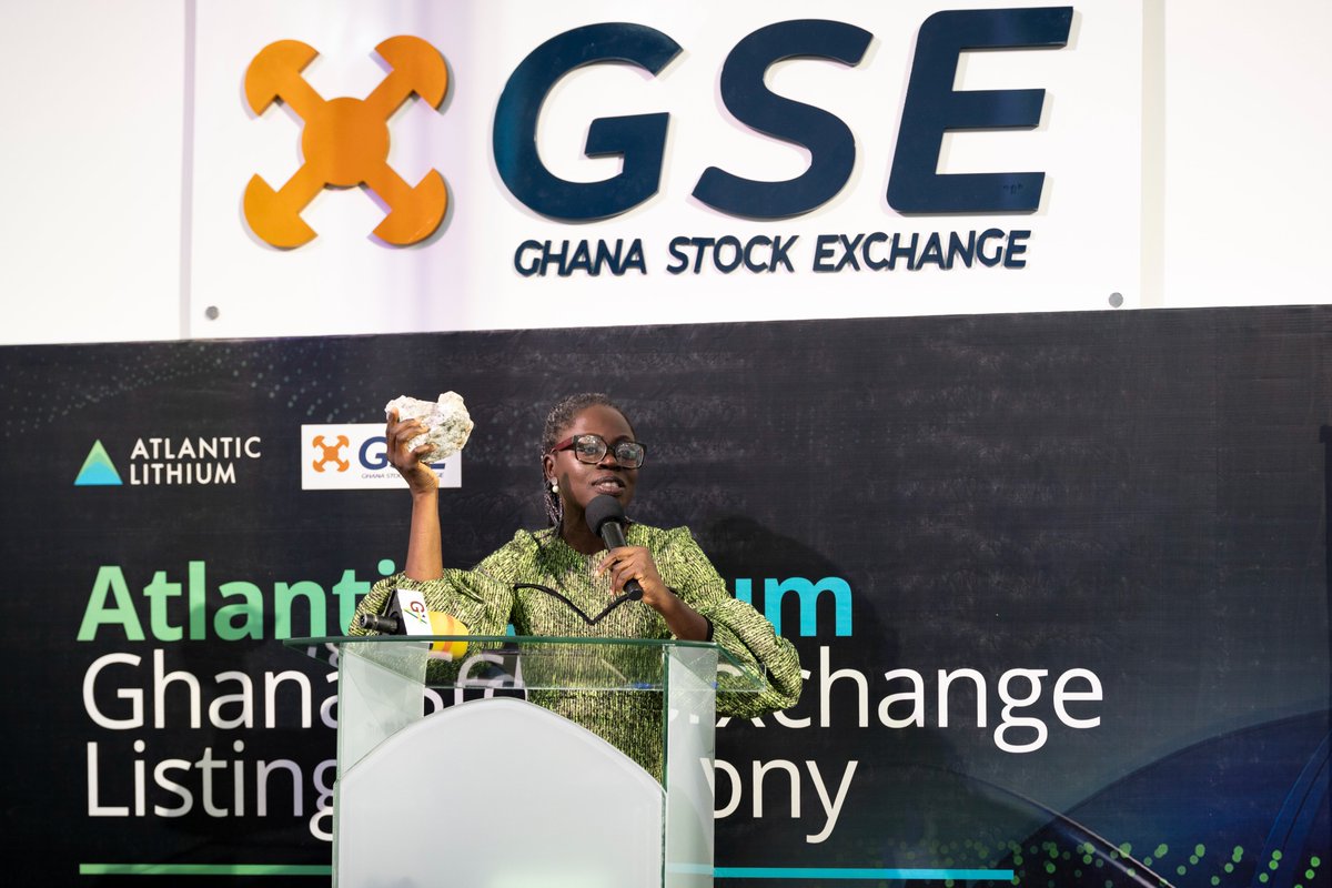 'Here is my stone... Get yours on the Ghana Stock Exchange!' GSE Managing Director Ms. Abena Amoah urges Ghanaians to get their own share in the Ewoyaa Lithium Project through Atlantic Lithium's Main Market listing. #ALL #A11 $A11 #ALLGH $ALLIF #Lithium #Ghana #Mining