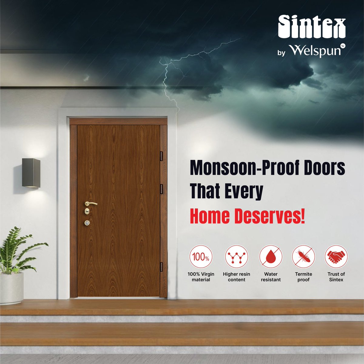 Prepare your home for monsoon with Sintex's UPVC solutions! Shield your interiors from heavy rains, humidity, and moisture, ensuring durability and comfort. #Sintex #Welspun #WelspunWorld #HarDilWelspun #SintexPure #DeshKiTanki #WaterTanks #UPVCDoors #MonsoonReady #SintexUPVC