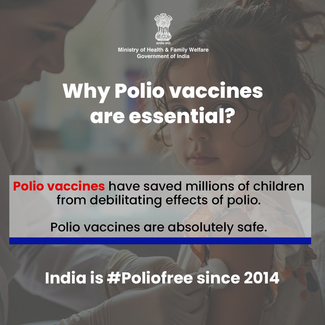 Polio vaccines stand as a testament to safety and necessity. Vaccinate your children against polio for a healthier, happier future! . . #PolioFreeIndia #HealthForAll