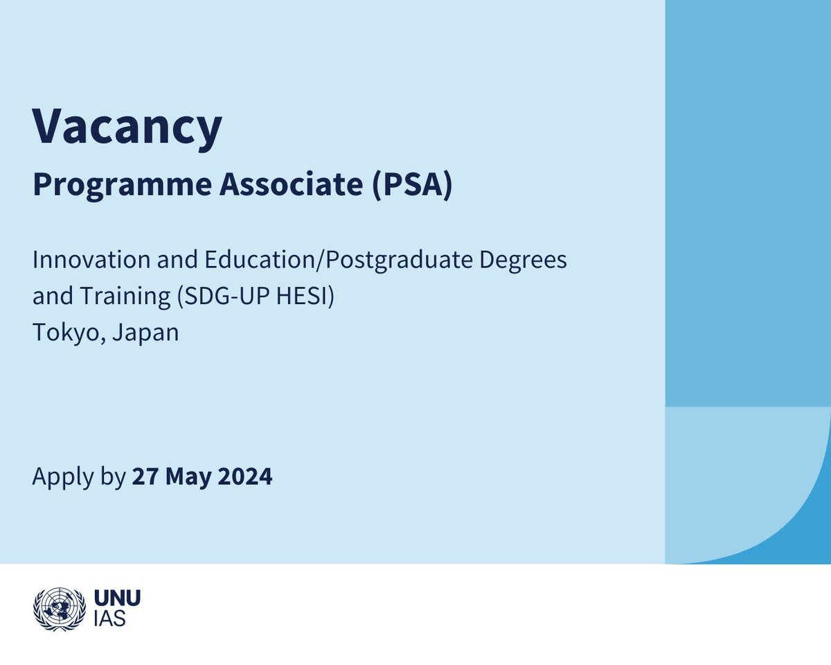 🚨 Job #vacancy! 🚨 Are you interested in #highereducation? Do you have a bachelor’s or master’s degree and excellent Japanese and English language skills? We are #hiring a Programme Associate. Apply by 27 May ➡️ buff.ly/3yeYFiB @UNJobs #UNCareers