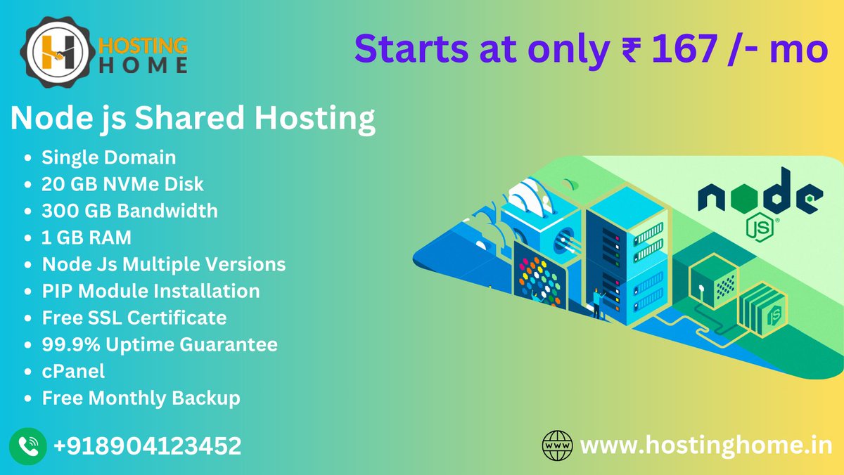 Hostinghome1's tweet image. Get blazing-fast Node.js Shared Hosting with Hosting Home! Power your websites and apps with our optimized Node.js environment.
Visit Us
hostinghome.in/node-js-server…
Contact us
+918904123452
+918904255424
#NodeJSSharedHosting
#NodeJSHosting
#NodeJSHosting
#SharedHosting
#NodeJS