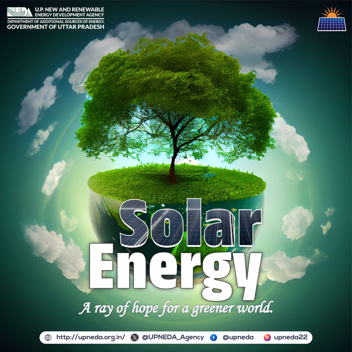 Solar energy: a ray of hope for a greener world! Let's embrace the power of the sun to create a brighter, more sustainable future.
 
#SolarEnergy #CleanEnergy #RenewableEnergy 
#SolarPower #UPNEDA #upneda_agency
@CMOfficeUP
@aksharmaBharat
@isomendratomar
@ChiefSecyUP