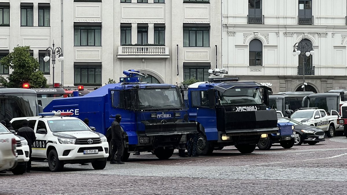 Good morning from Tbilisi. Protests expected to start again soon ahead of today’s plenary session in Parliament at which the ruling party’s ‘foreign agents’ law is expected to pass. Police vans and water cannon waiting in the wings.