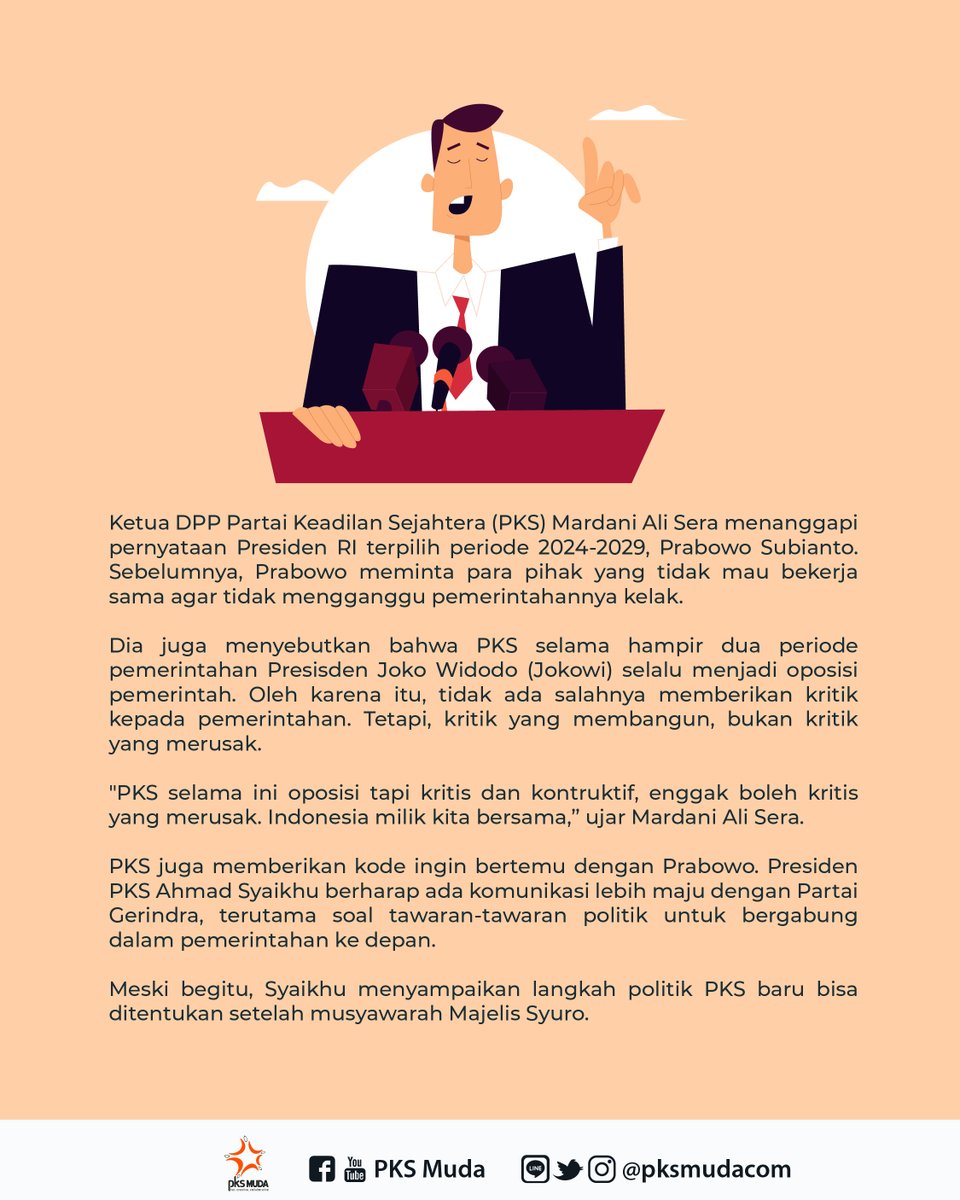 Prabowo Minta Pemerintahannya Tak Diganggu, PKS: Kontrol Terhadap Pemerintah Wajib

Sumber: kompas.com

#MudaBerani
#PartaiKeadilanSejahtera
#PKSMuda #Pemerintah #Koalisi #Oposisi