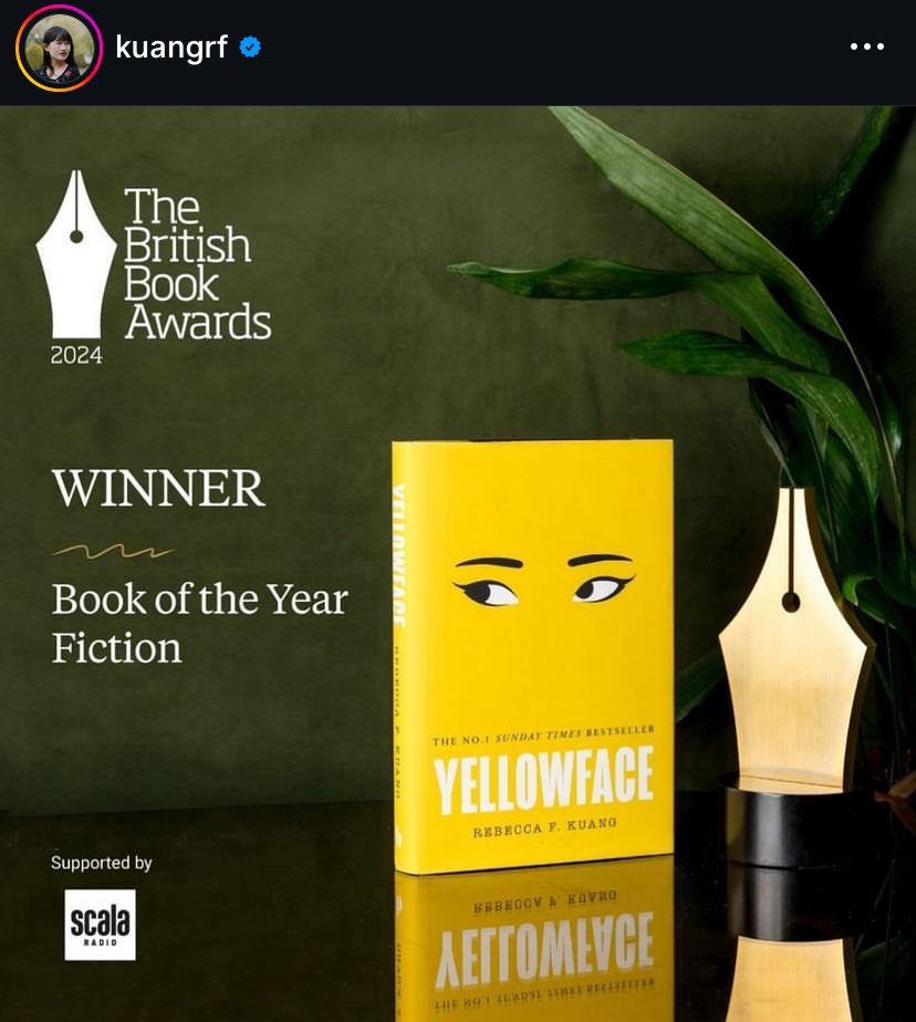 Yellowface jadi pemenang The British Book Awards.