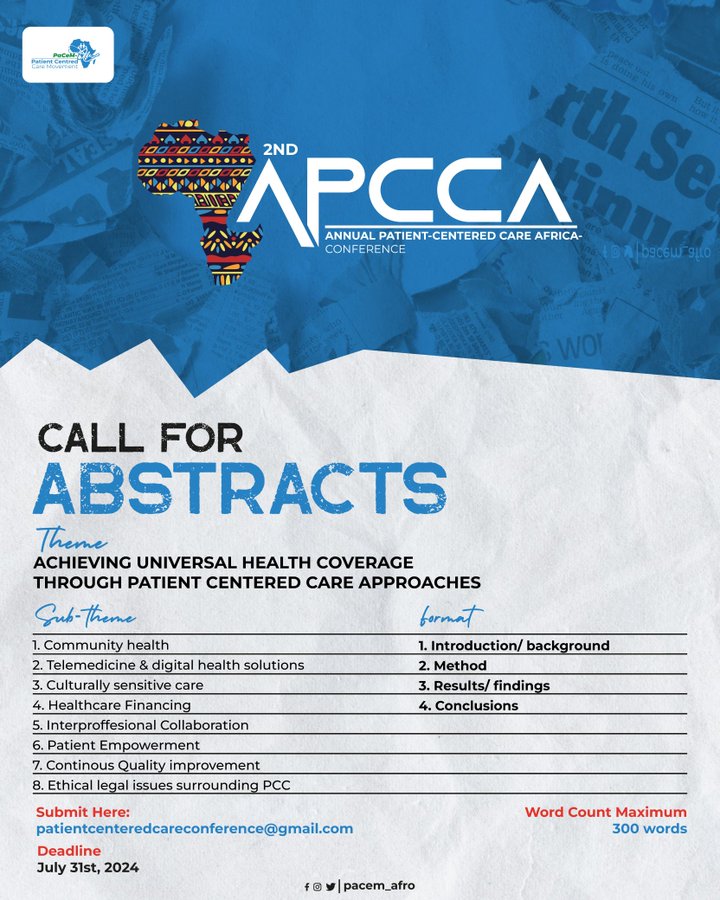 Officially opening the call for abstracts!🥳 The sub-themes are as below! Stand a chance to present at the 2nd APCCA coming this November! Submit to: patientcenteredcareconference@gmail.com Why would you miss out? #APCCA2024📷#karibukenya #conference