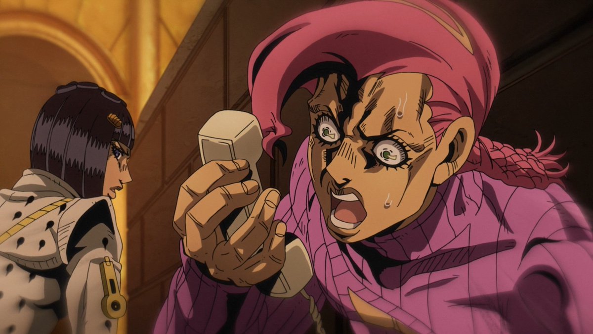 I think about Doppio yelling at Diavolo often. Like he's my bubblegum pookie, but this bitch crazy 😰 we love him and his bodybuddy having anger issues 🤡🤡 Also Bruno's side eye is great