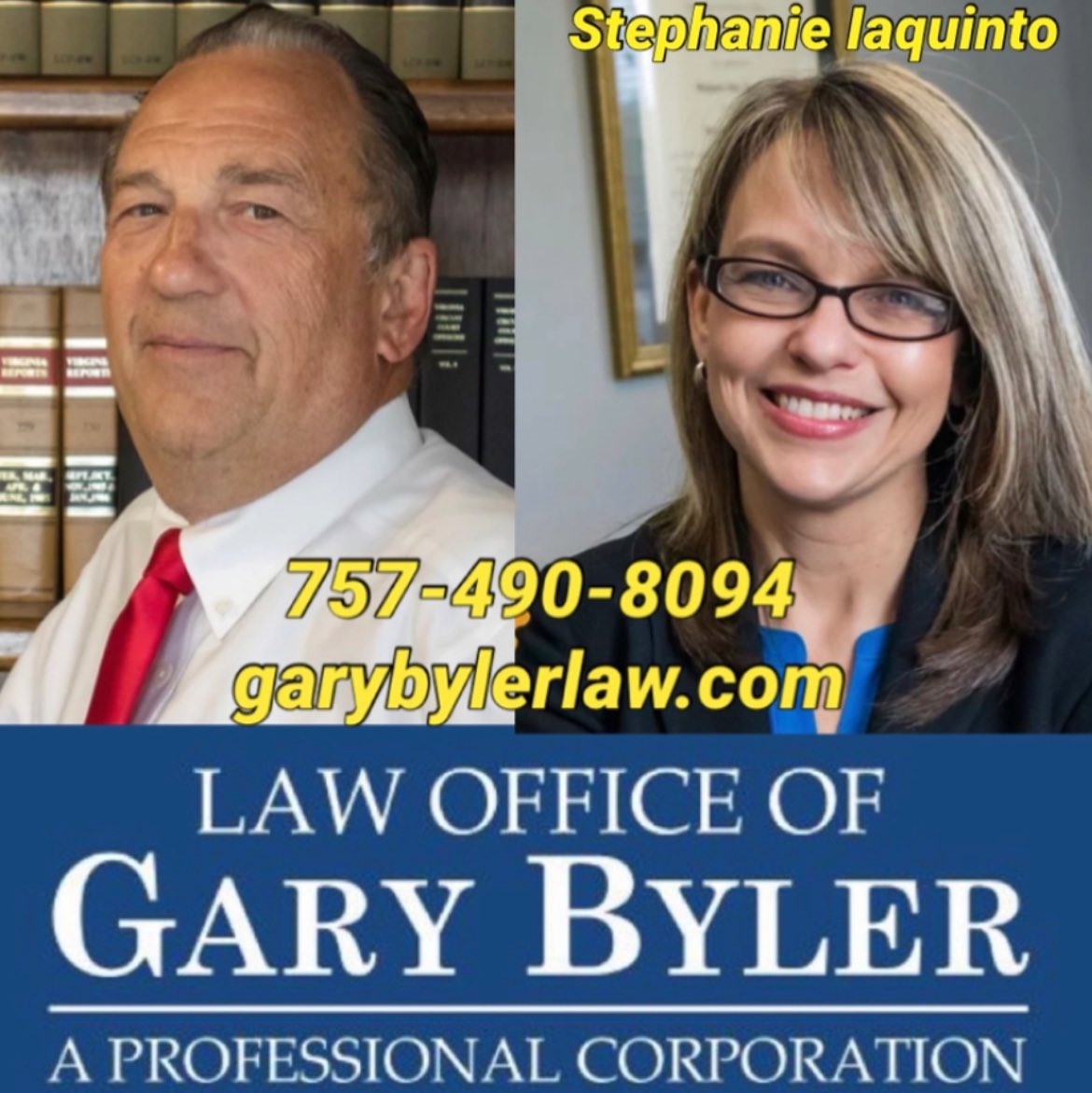 #TT Terrific Tuesday - When you need the very best attorneys, call the very best attorneys: Gary C Byler and Stephanie Iaquinto! Top-notch legal geniuses and marvelous human beings! 757-490-8094 garybylerlaw.com