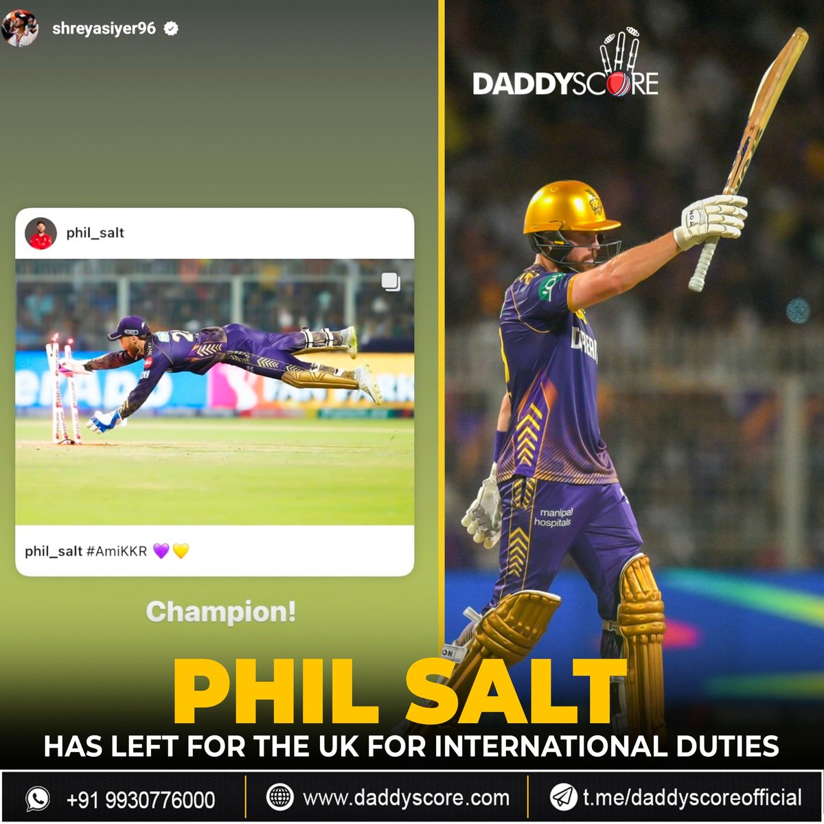 Phil Salt has left for the UK for International duties!