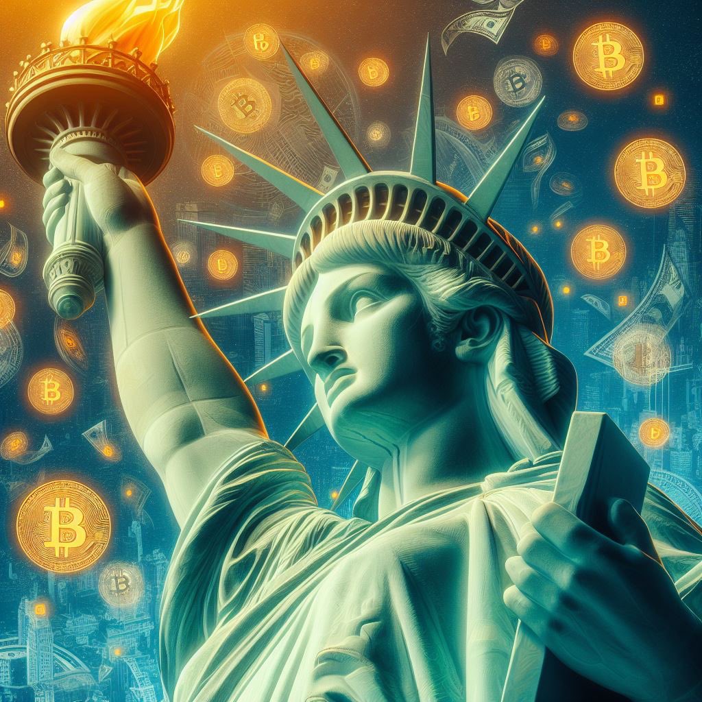 🗽 In a future where the #StatueOfLiberty shines with #Bitcoin symbols, we stand at the dawn of a new epoch. 🌐💸 This fusion of finance & technology heralds a transformative era for society & economics, enhancing individual freedom. 🚀 #CryptoFreedom #DigitalCurrency #TechTrend