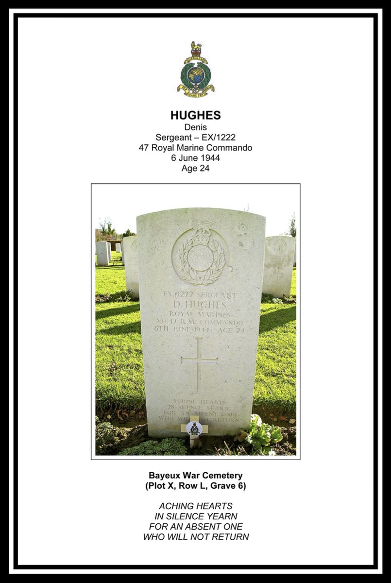 On each of 46 days leading to #DDay80, we remember one of 46 men of 47 (Royal Marine) Commando killed, drowned or mortally wounded in their #DDay mission Operation Aubery.

Today (D-23) we remember Sgt Denis HUGHES of #Hunslett #Leeds and #Rothwell #Yorkshire