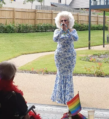 @GayPenguins1 so hear me out .... we see drag queens doing obviously sexualized things when they are with small children, right?  

so, when one of them finally goes to an eldercare facility, why do they suddenly cover up?  here's how the person at this performance was dressed: