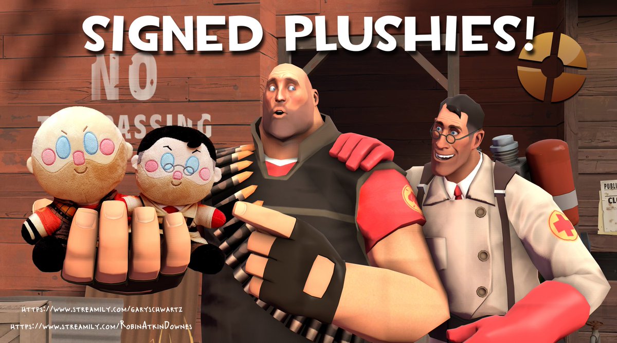 Do you like #TeamFortress2? Do you like #plushies? Your in luck! You can get #TF2 Heavy and Medic plushies on Streamily! The best part? They'll be signed by their voice actors! 🤩

Check out the links in the thread if you want your very own! But, act fast! There is limited stock!