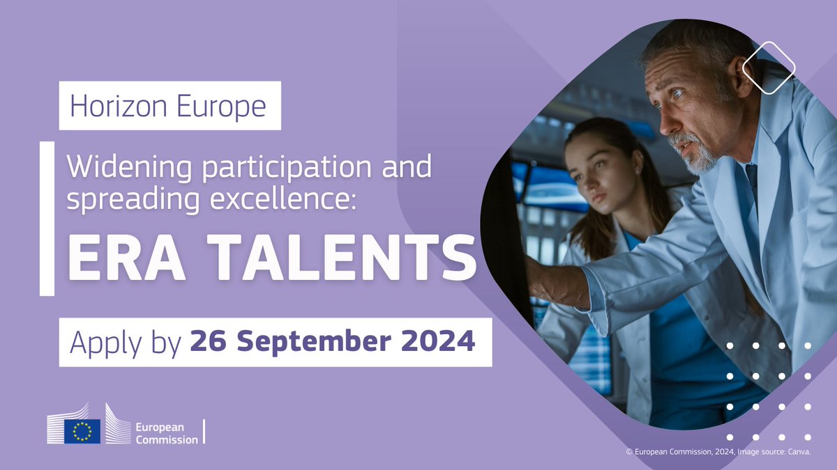 ERA Talents Call for proposals is now open 📢 €40 million is available to fund around 20 projects that support career building & boost the employability of research talents in different fields 💶 Apply by 26 September 2024 🗓️ Discover more ➡️ europa.eu/!BbXxrY