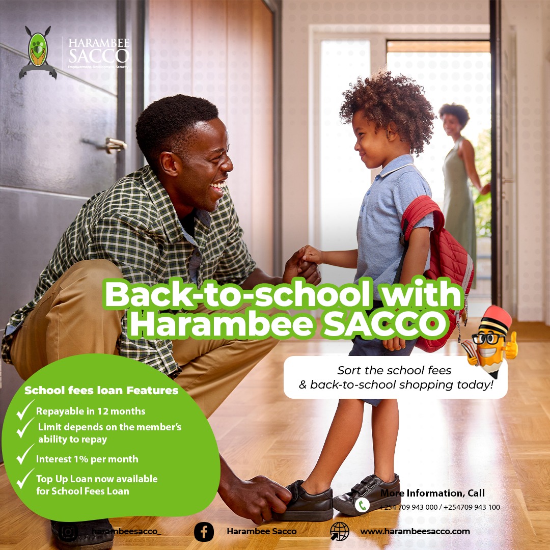 It's a new term again, endless possibilities.. Let us make this second term great with Harambee SCHOOL FEES loan. 

To apply dial *357# Loans, BOSA loans, choose School Fees loan. 

#ThisIsTheTurningPoint #SchoolFees #BavkToSchool #HarambeeSACCO