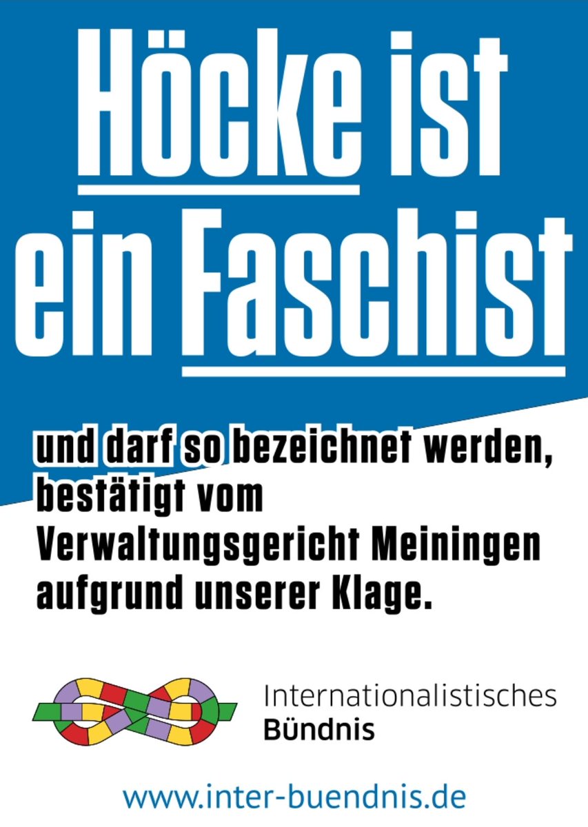 Die MLPD hat zusammen mit dem internationalistischen Bündnis 2019 gerichtlich erstritten, dass Björn #Höcke als #Faschist bezeichnet werden darf.

Warum?

Weil er nach allen Kriterien ein Faschist ist!

Er gehört hinter Gitter!

#noafd #Halle #AfDVerbotjetzt #AfDVerbotSofort