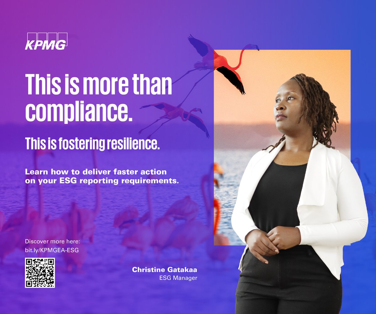 ESG Reporting... This is more than compliance.
This is fostering resilience. - Christine Gatakaa, ESG Manager at @KPMGEastAfrica

Learn how to deliver faster action on your #ESG reporting requirements: bit.ly/KPMGEA-ESG

#MakeTheDifference #ESGReporting