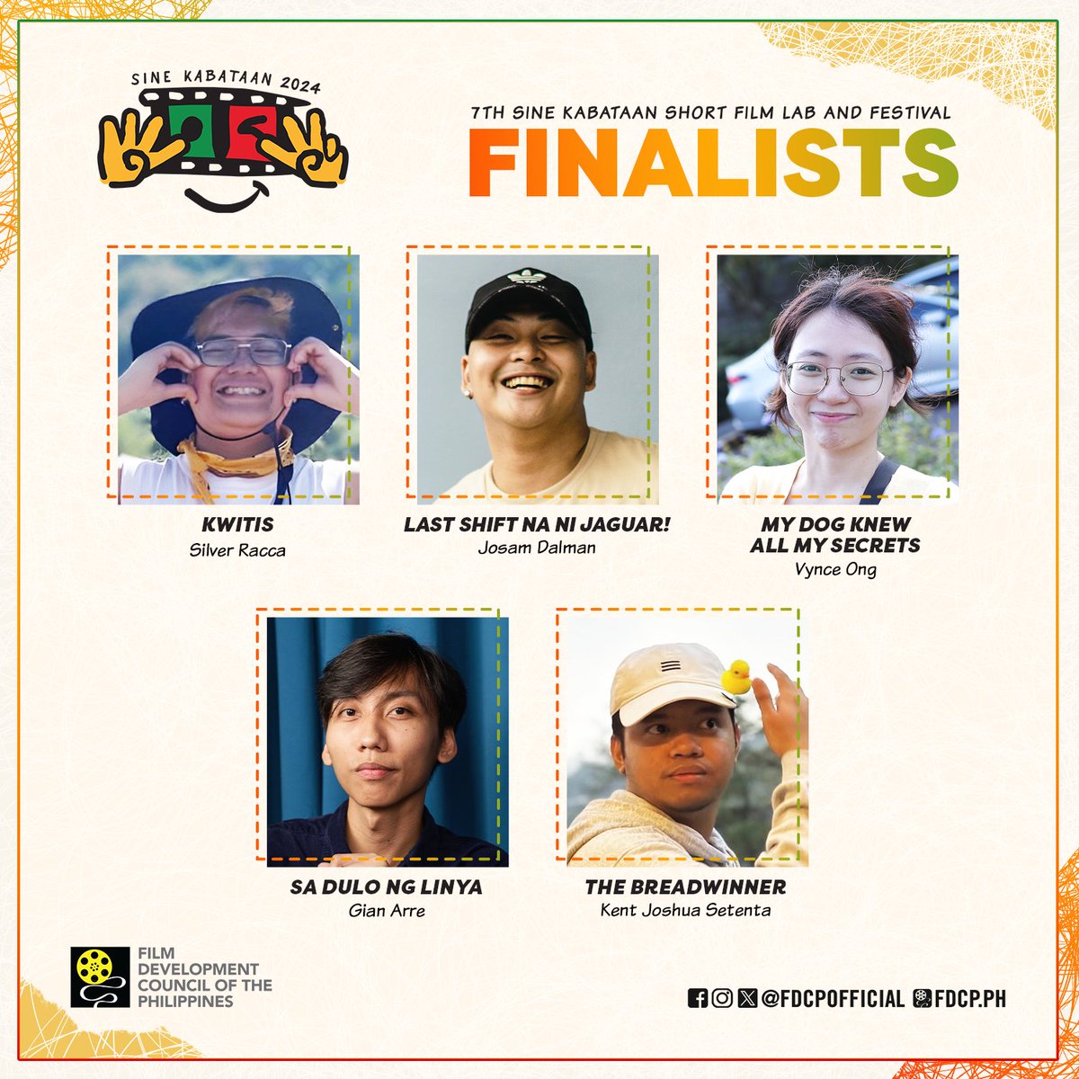 CONGRATULATIONS TO THE SINE KABATAAN FINALISTS! 🎊 The FDCP proudly announces the official finalists of the 7th Sine Kabataan Short Film Lab and Festival.

Thank you to all filmmakers who submitted their entries for Sine Kabataan!

#FDCP #SineKabataan
