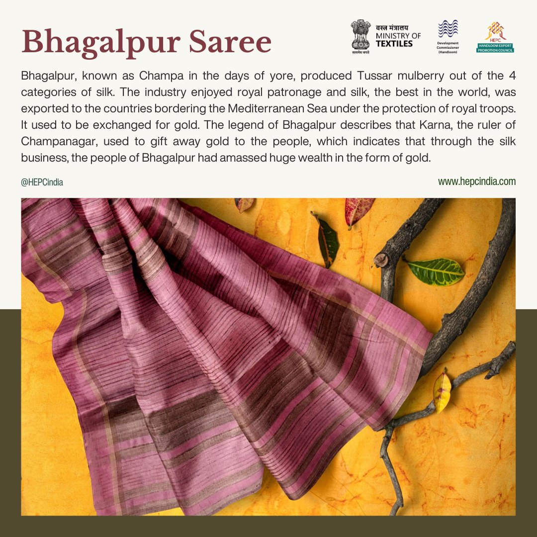 Bhagalpur Silk Saree. Handlooms of India.

Image Credit: @hfnlife

#MyHandloomMyPride #Handloom #WeavesofIndia #VocalForLocal #GITagged #bhagalpur #silk #Bihar #India