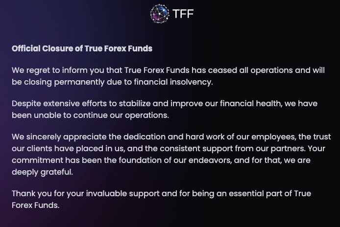 ❗️True Forex Funds operasyonlarını durdurdu!