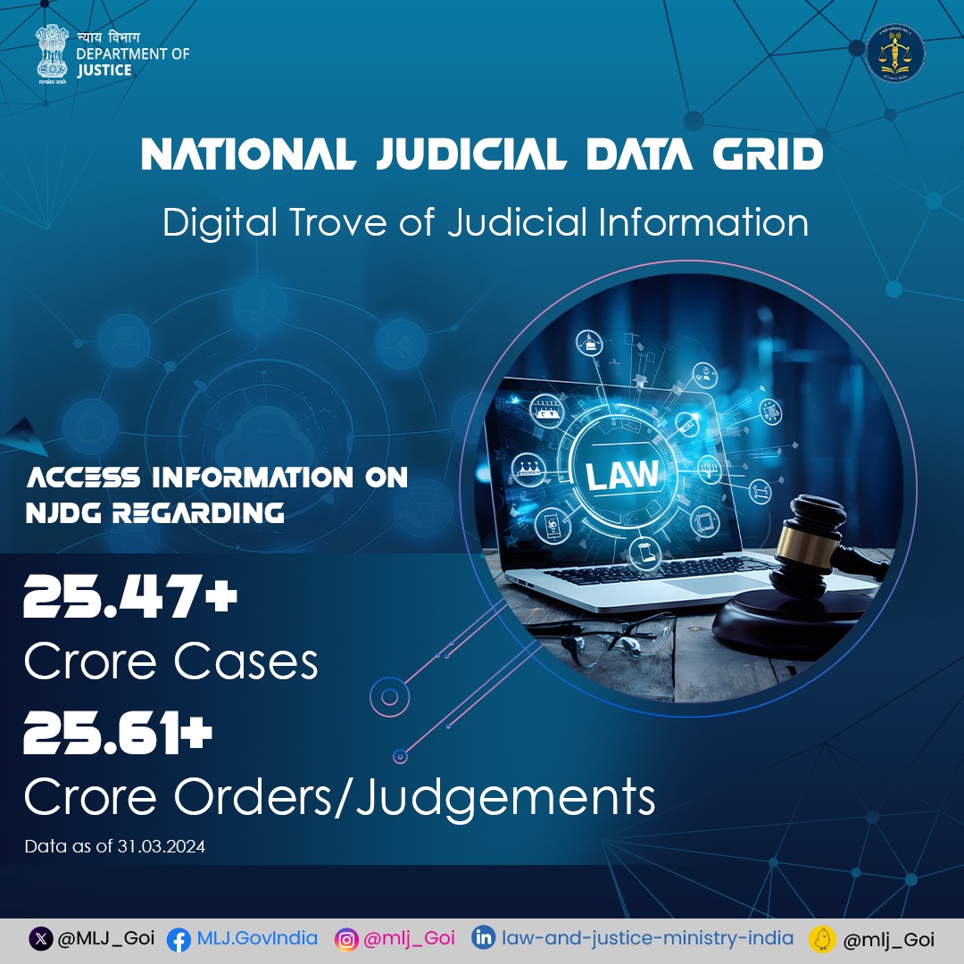Digital Trove of Judicial Information! The National Judicial Data Grid, a cornerstone of the #eCourts Project, offers litigants effortless access to rulings, judgments, and case records from High Courts, District & Subordinate Courts, facilitating informed legal decisions.