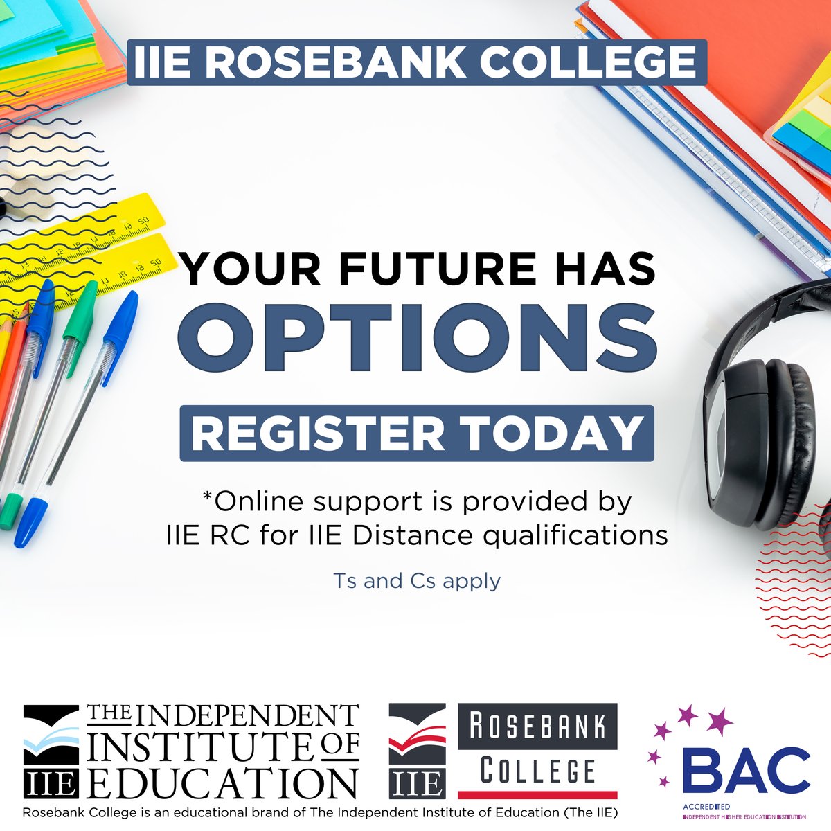 Registrations are now open for IIE Distance. Explore flexible study options and study from the comfort of your home. Click bit.ly/32tLVoA to apply or send a WhatsApp text to 087 240 6457. #iierosebankcollege #applicationopen #applytoday