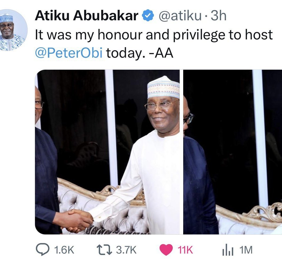 This is why BATerias will keep mentioning Peter Obi for engagements and impressions:

Frame I: 3 days - 124k impression
Frame II: 3hours - 1m+ impression