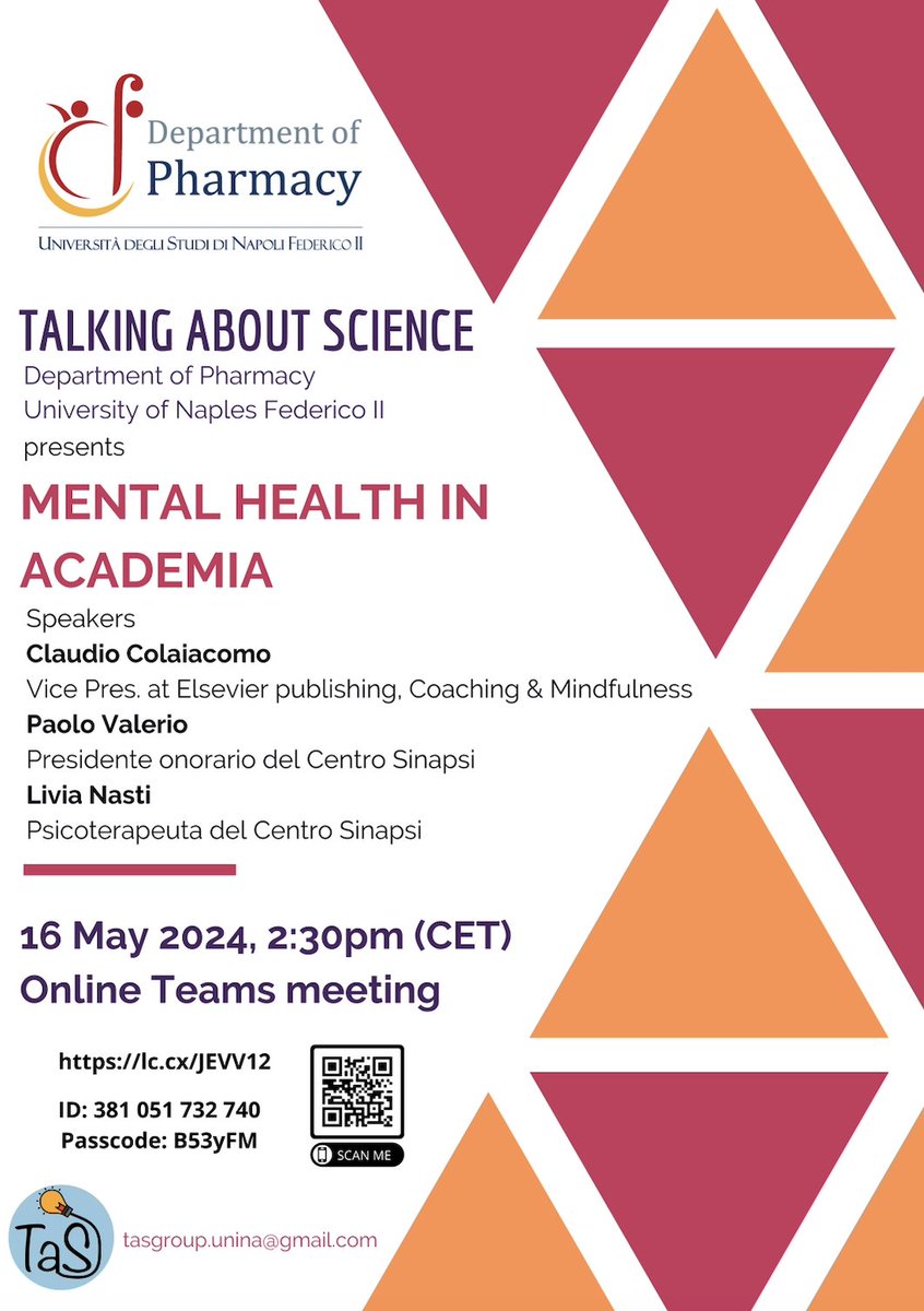 Department of Pharmacy Unina (@deptpharm_unina) on Twitter photo Vi aspettiamo, evento aperto a tutti gli interessati, di tutti gli atenei, studenti e ricercatori.
Un aspetto troppe volte sottovalutato..
Giovedi 16 maggio, ore 14:30 su teams.
<a href="/ClaudioElsevier/">Claudio Colaiacomo</a> <a href="/paolovalerio/">paolo valerio</a> <a href="/UninaIT/">Unina Federico II</a> #MentalHealthAwareness Vi aspettiamo, evento aperto a tutti gli interessati, di tutti gli atenei, studenti e ricercatori.
Un aspetto troppe volte sottovalutato..
Giovedi 16 maggio, ore 14:30 su teams.
<a href="/ClaudioElsevier/">Claudio Colaiacomo</a> <a href="/paolovalerio/">paolo valerio</a> <a href="/UninaIT/">Unina Federico II</a> #MentalHealthAwareness