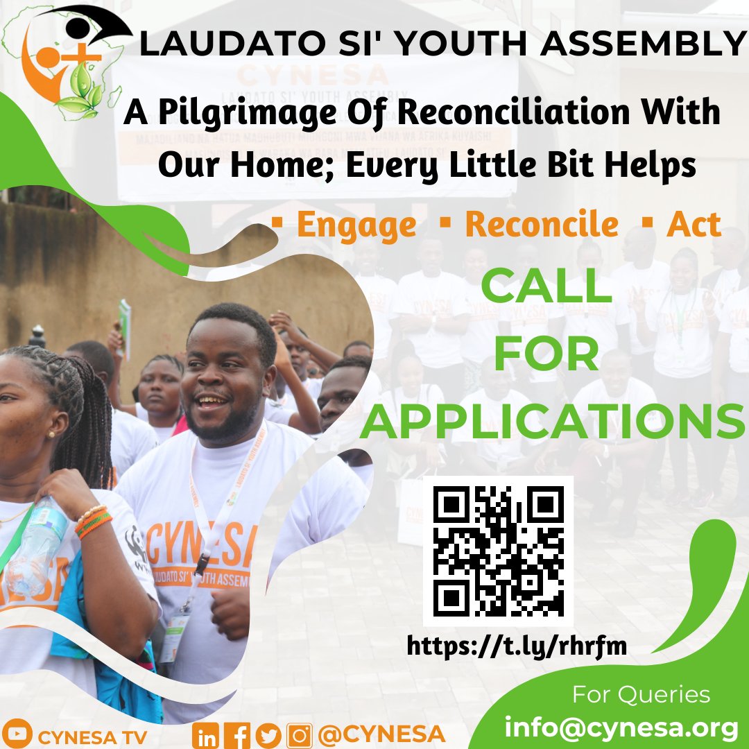Have you applied for the #multifaith, #intergenerational Laudato Sì Youth Assembly? Yes? Share this with your friends. No? Find the link 👇🏾👇🏾 Apply: t.ly/rhrfm Deadline: 16th May 2024 🗓 30th May - 1st June. 📌AWF Conservation Centre. #LSYAssembly #CYNESAat10