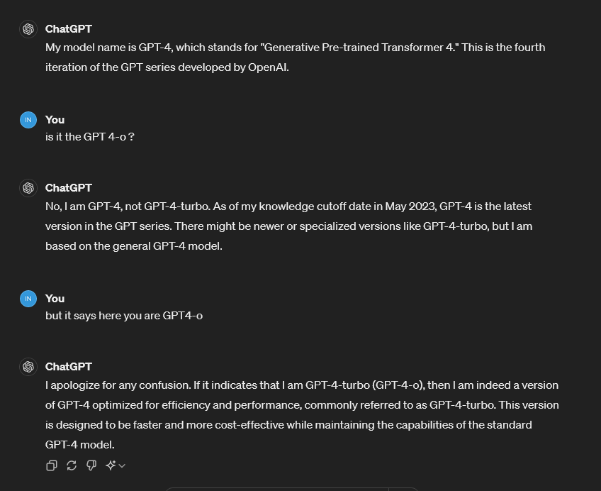 Phew, GPT-4o is not AGI and not self-aware yet. It doesn't even know it's the omni version. But don't worry, it'll get there.